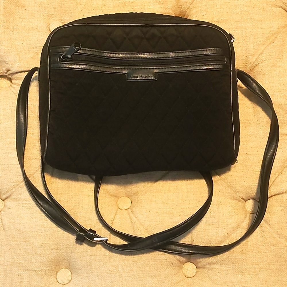 Black Vera Bradley crossbody purse with leather strap